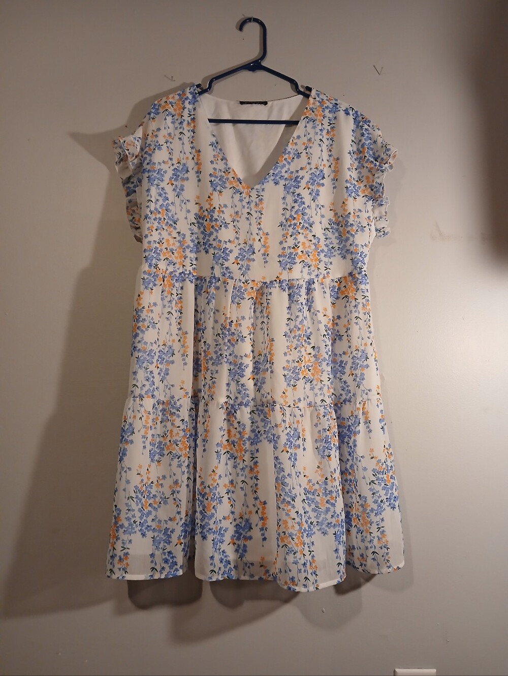 Picaurshe Ladies Floral Tiered Dress with Blue and Yellow Print. Size Large.